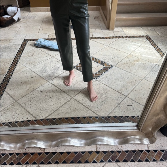 Babaton Dark Green Leather Pants - Picture 1 of 4